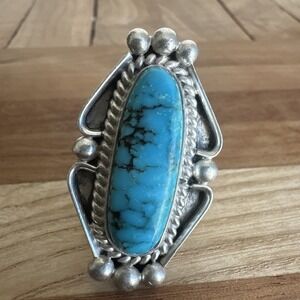 Vintage Harold Yazzie Navajo Accent Ring Size 7.25 Turquoise 925‎ Sterling 11.7g